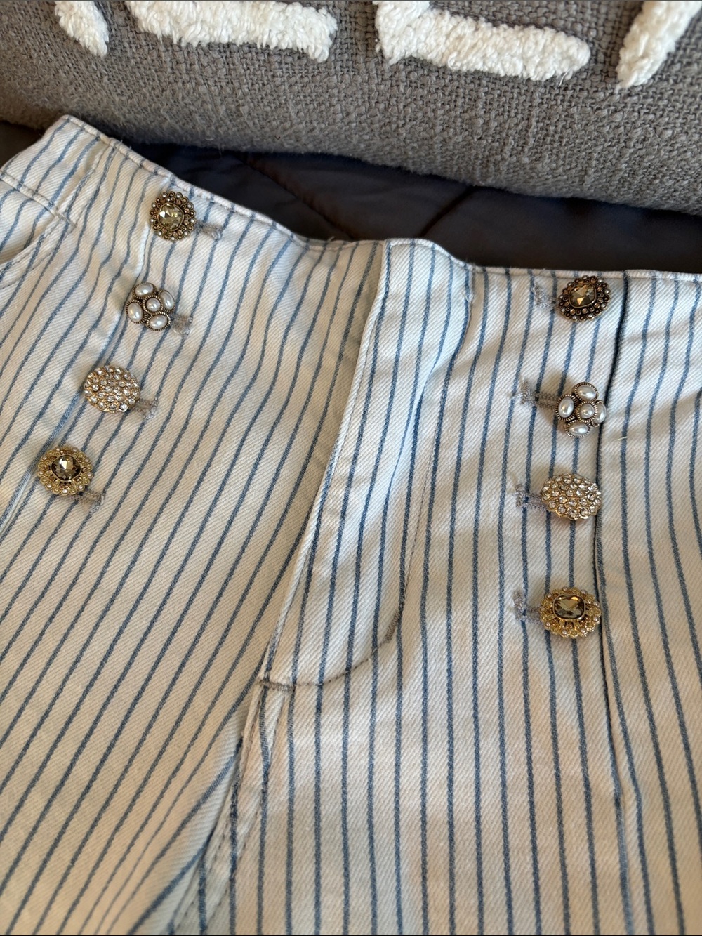 Wide Leg Striped Sailor Pants - Blue & White KanCan Elora Denim Jeans Pearl 24 1 - Picture 6 of 12